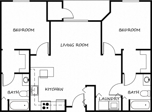 Floor plan for 2 beds, 2 baths, 1022 sqft